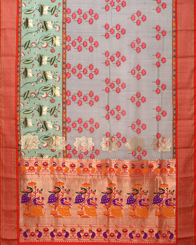 Light Blue Grey Kalamkari Digital saree Print Silk Light Blue Grey Kalamkari Digital saree Print Silk