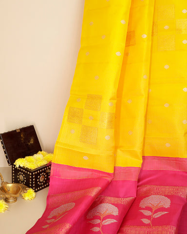 Bright Yellow Kanjivaram Saree