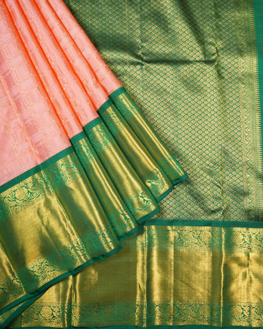 Peach pink kanjivaram silk saree Peach pink kanjivaram silk saree