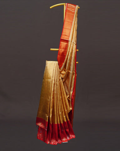 Bright Red Kanjivaram Silk Saree with Floral Elegance Bright Red Kanjivaram Silk Saree with Floral Elegance
