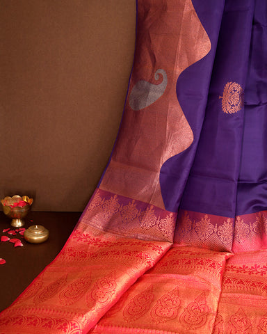 Purple Blue Kanjivaram Silk Saree