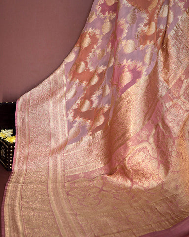 Onion Pink Banarasi Georgette Silk Saree