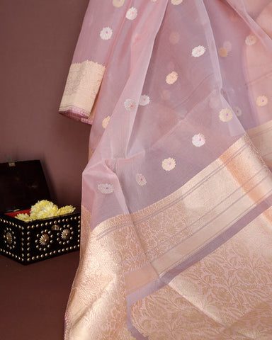 Lilac Color Kora Banarasi Silk Saree