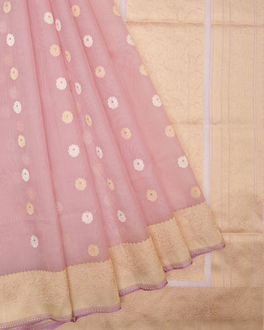 Lilac Color Kora Banarasi Silk Saree