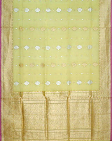 Lime Kora Banarasi Silk Saree
