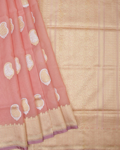 Onion Pink Kora Banarasi Silk Saree