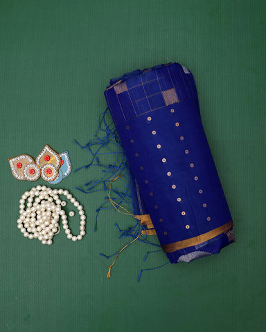 Royal Blue Dhakai Linen Saree Royal Blue Dhakai Linen Saree