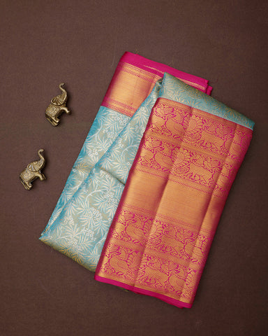 Sea Blue Tissue Kanjivaram Silk Saree