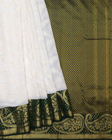 White Kanjivaram Georgette Saree White Kanjivaram Georgette Saree
