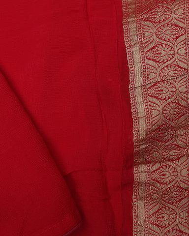 Crimson Red Banarasi Georgette Bandhani Saree