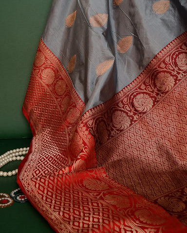 Oxford Blue, this Katan Banarasi silk saree