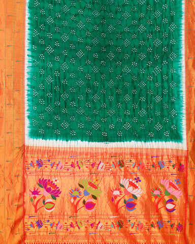 Green paithani bandhani silk saree