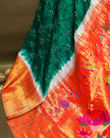 Green paithani bandhani silk saree