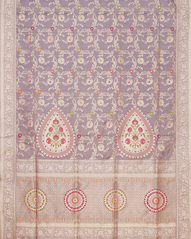 Grey katan banarasi silk saree