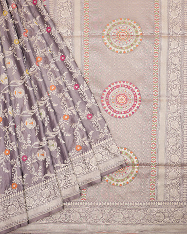 Grey katan banarasi silk saree