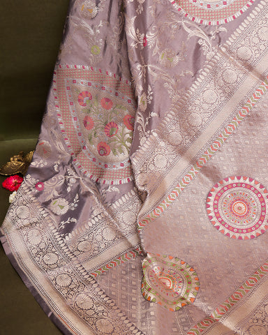 Grey katan banarasi silk saree