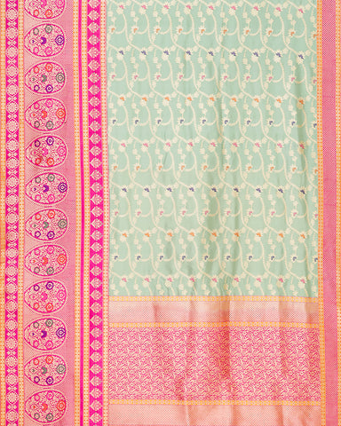 Sea blue katan banarasi silk saree