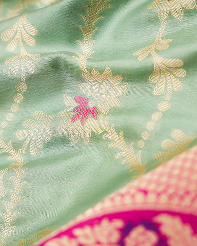 Sea blue katan banarasi silk saree