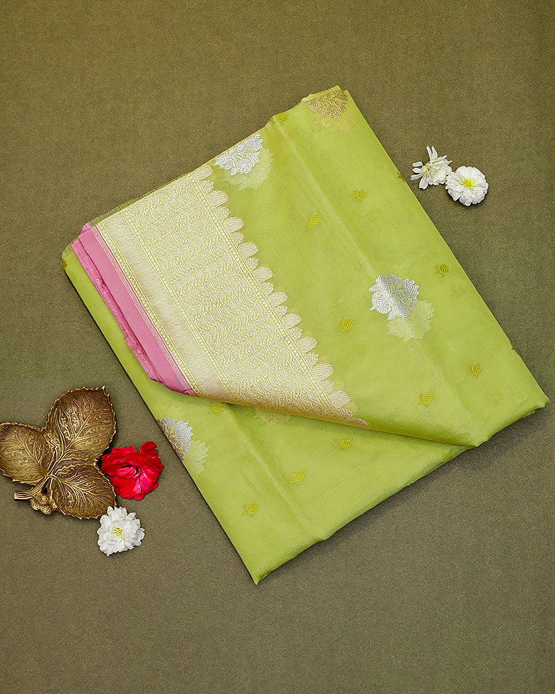 Pista green kora banarasi saree