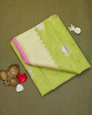 Pista green kora banarasi saree