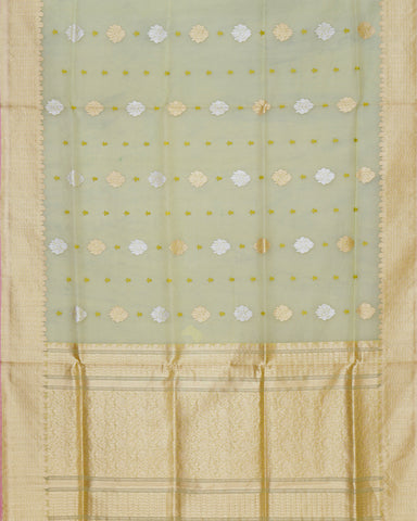 Pista green kora banarasi saree