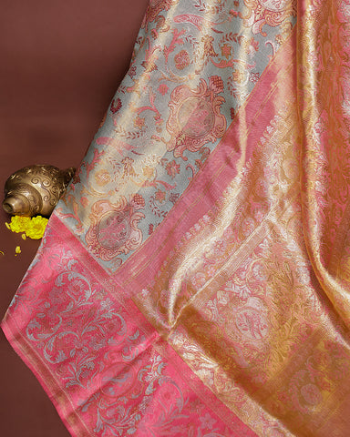 The blue bridal tissue Kanjivaram  saree