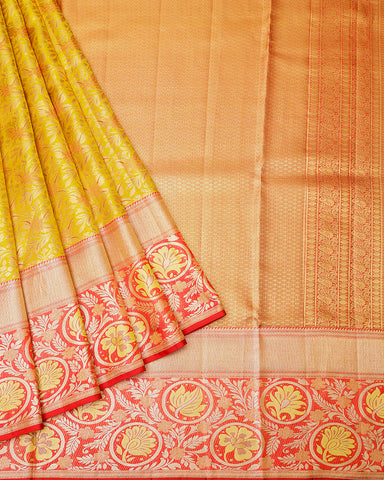 The yellow tissue Kanjivaram silk saree