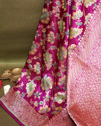 Purple katan banarasi silk saree