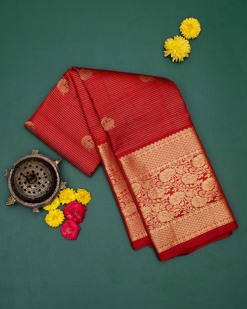 The red Kanjivaram silk saree