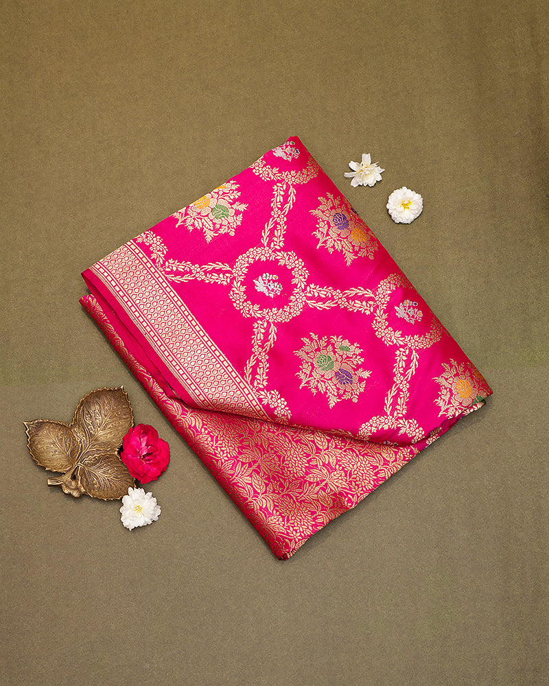 Pink katan banarasi silk saree