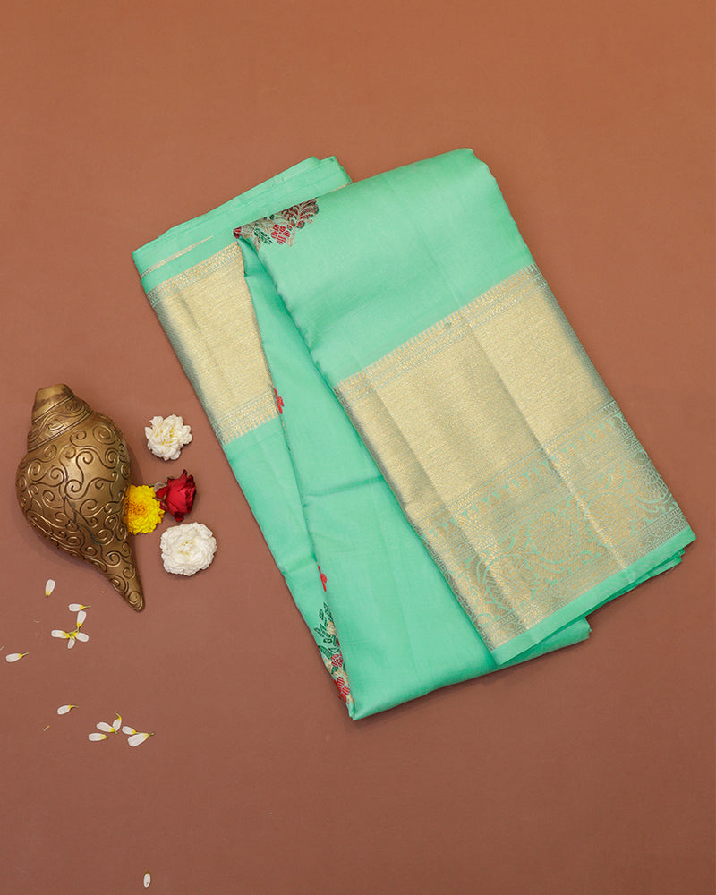 Aqua Green Kanjivaram silk saree