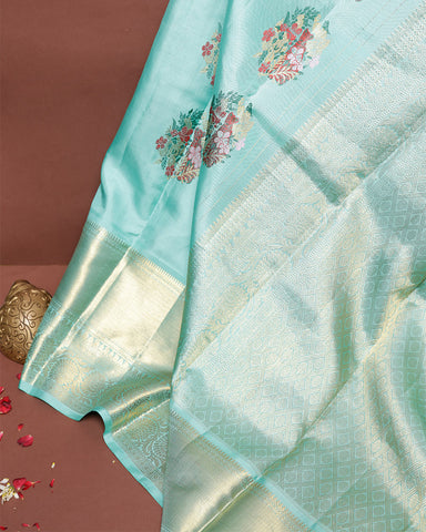 Aqua Green Kanjivaram silk saree