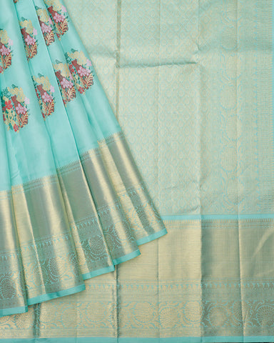 Aqua Green Kanjivaram silk saree