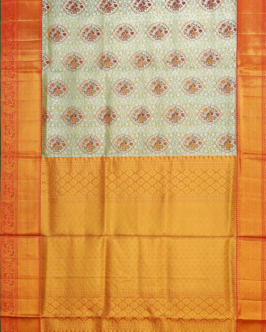 The light green tissue Kanjivaram saree