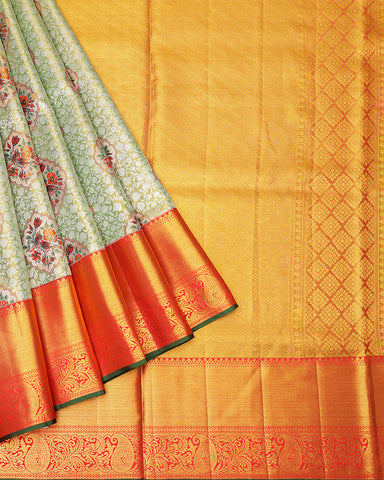 The light green tissue Kanjivaram saree