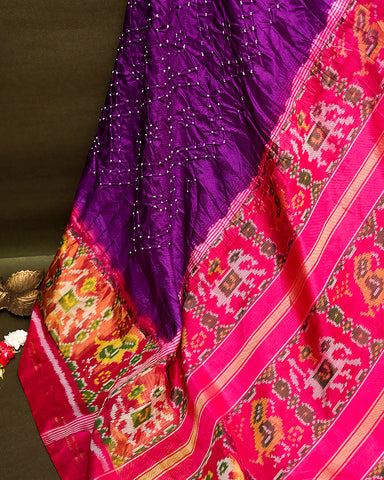 Purple bandhani silk saree