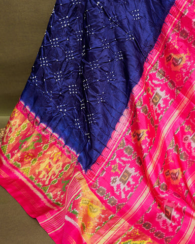 Royal blue Bandhani silk saree