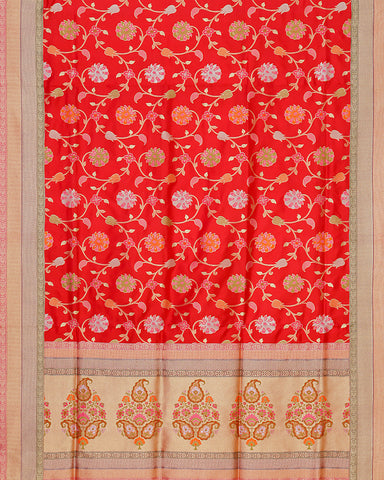 Red katan banarasi silk saree