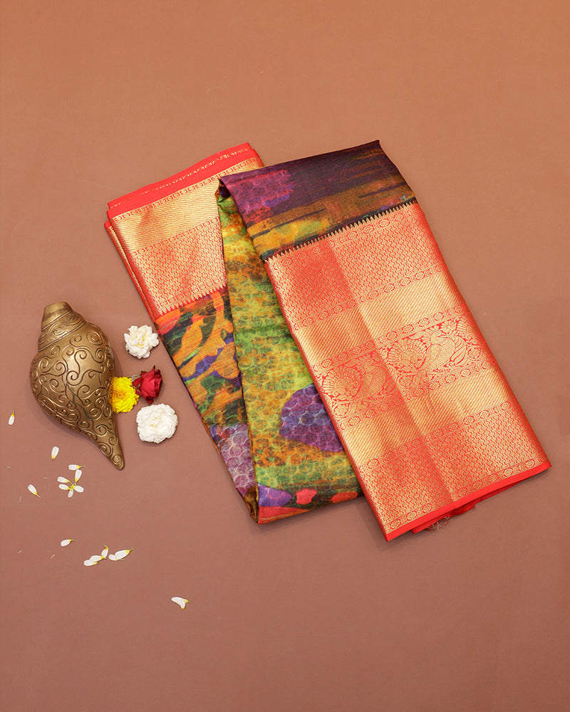 Multi color digital printed saree