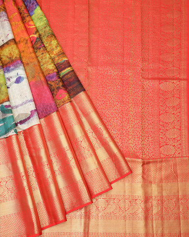 Multi color digital printed saree