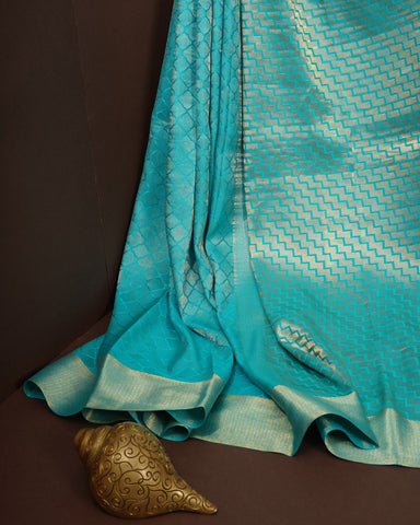 Sky blue Mysore silk saree