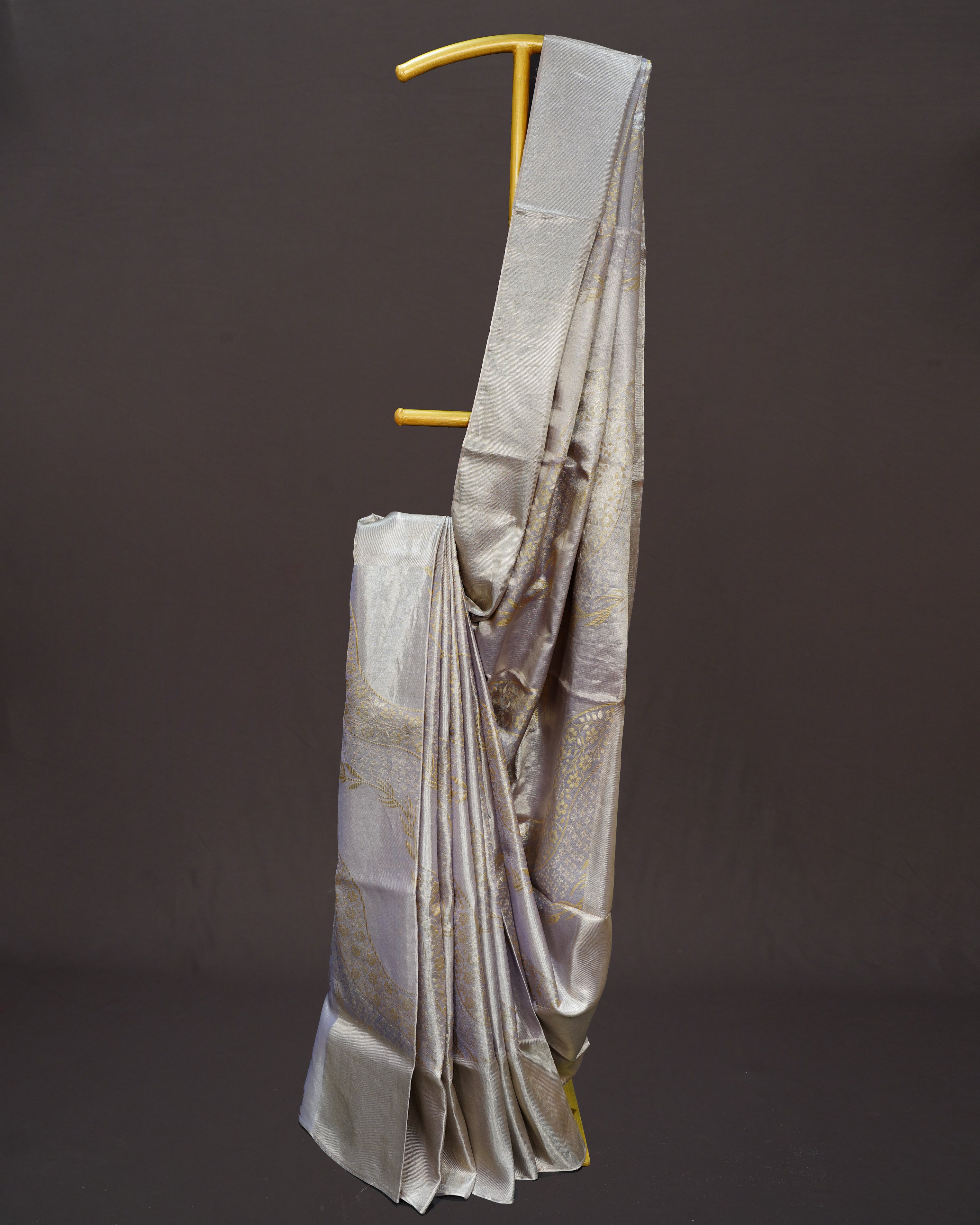 Graceful Grey Tissue Kanjivaram Silk Saree with Floral Weaving