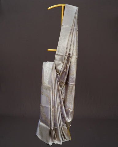 Graceful Grey Tissue Kanjivaram Silk Saree with Floral Weaving