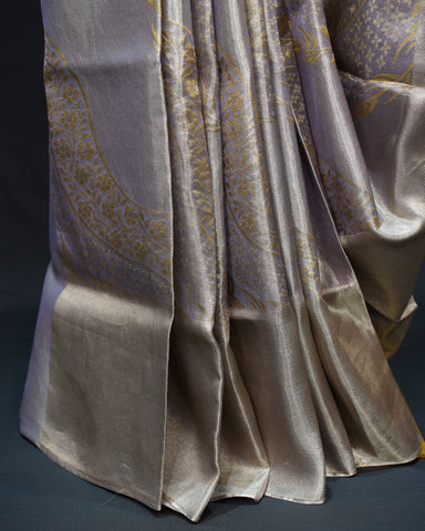 Graceful Grey Tissue Kanjivaram Silk Saree with Floral Weaving