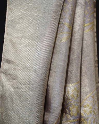 Graceful Grey Tissue Kanjivaram Silk Saree with Floral Weaving