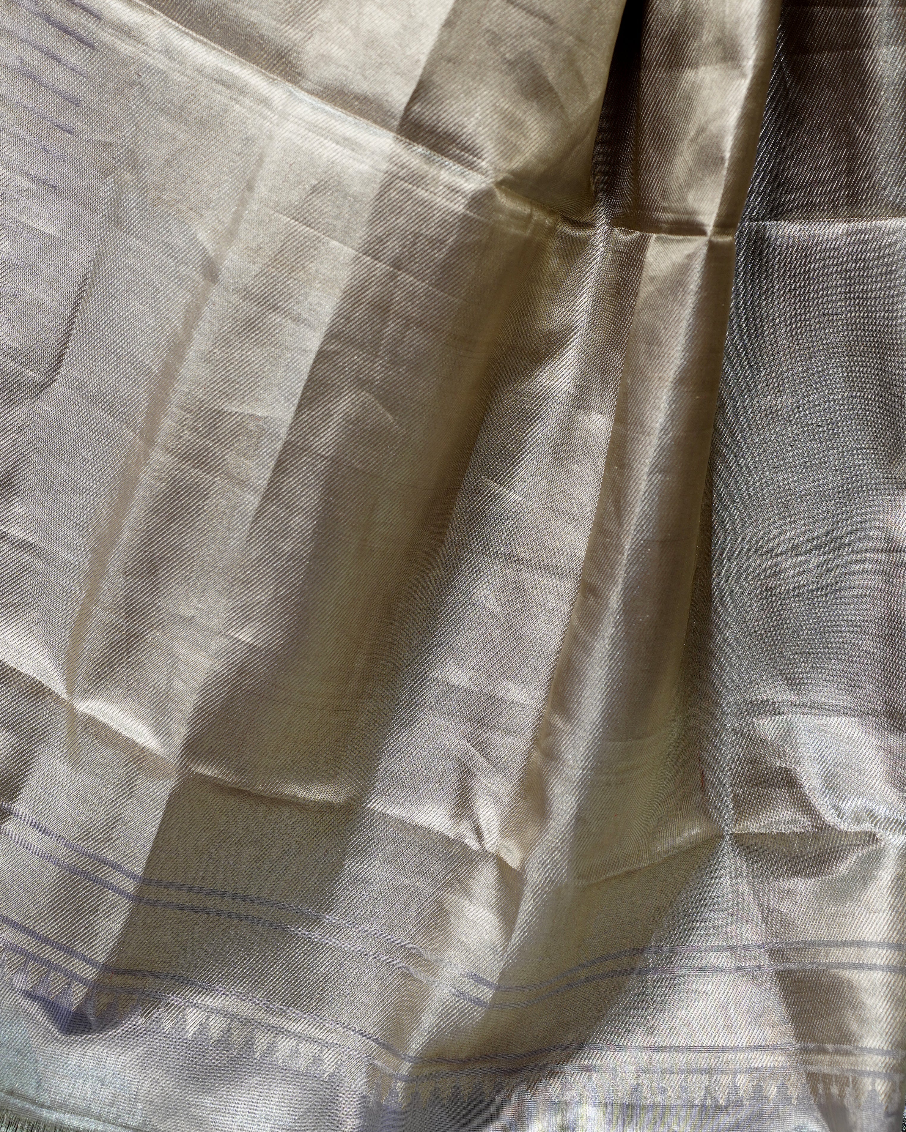 Graceful Grey Tissue Kanjivaram Silk Saree with Floral Weaving
