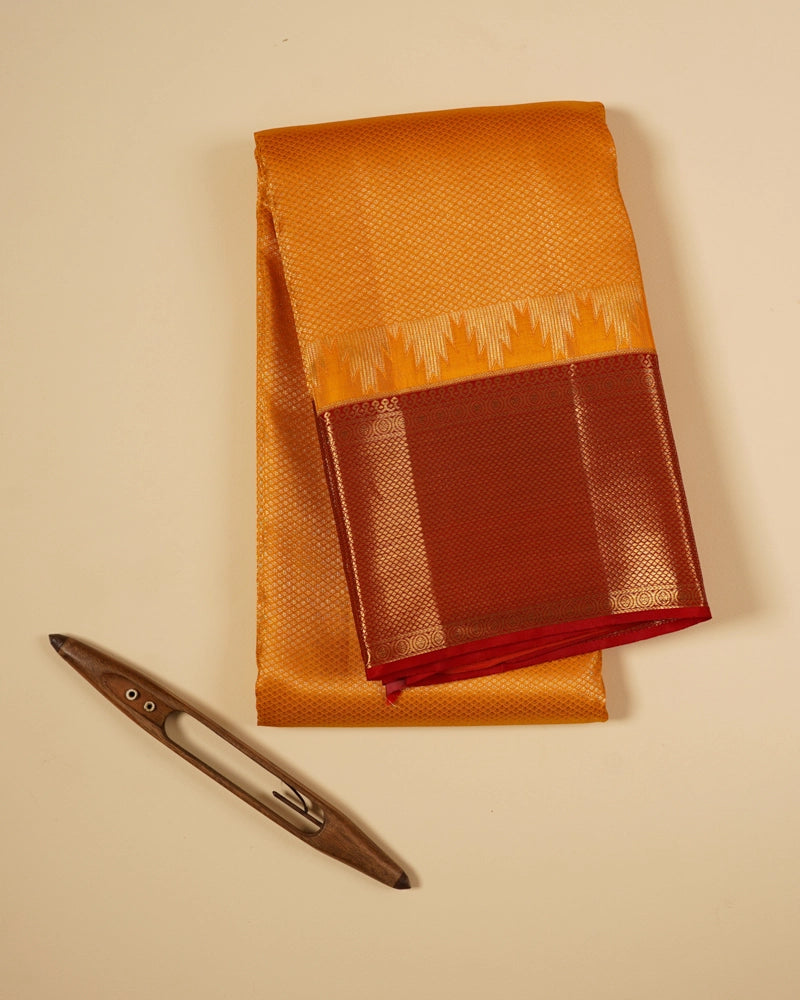 Orange yellow kanjivaram silk saree