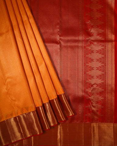 Orange yellow kanjivaram silk saree