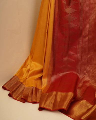 Orange yellow kanjivaram silk saree