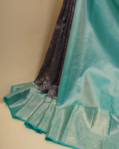 Navy blue kanjivaram silk saree